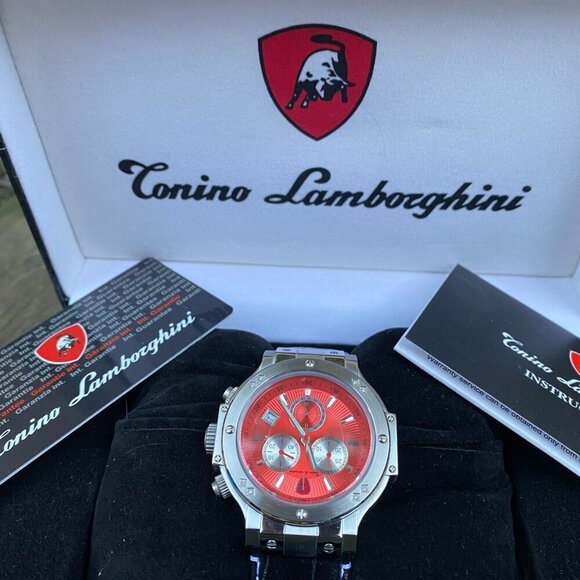 NEW Tonino Lamborghini Men's Chronograph Diamond Bezel Leather Strap Watch - Picture 9 of 16